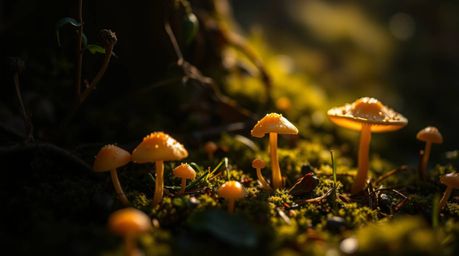 Explore a vintage enchanted forest bathed in strong, hard light, captured in extreme macro close-up. Discover the intricate d