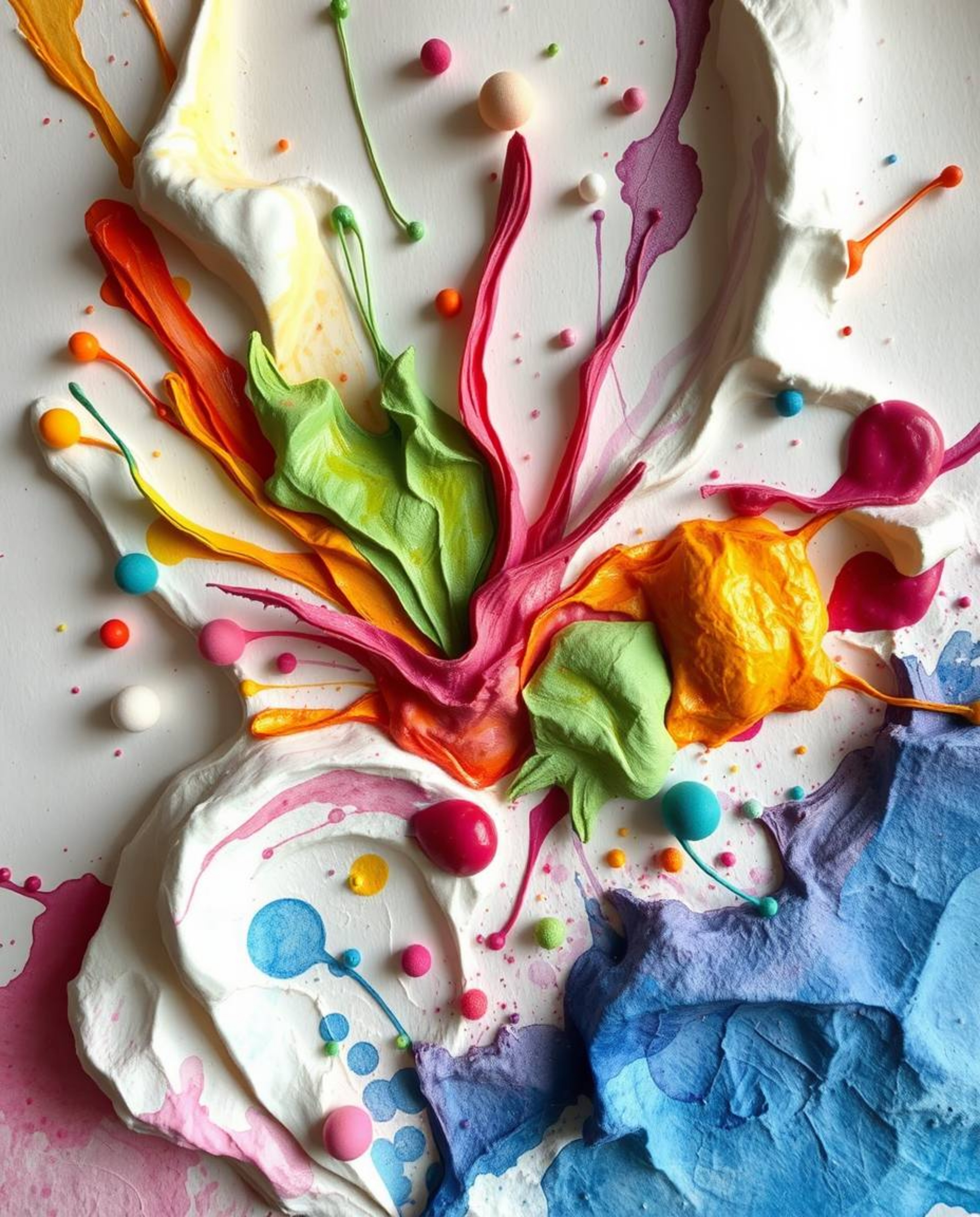 Discover stunning sculptural clay art inspired by vibrant watercolor splashes. This unique collection features vivid tones, c