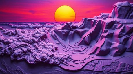 This collection of artwork showcases the beauty and power of nature through sculptural clay creations. Deep ultraviolet hues 