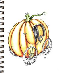 A captivating hand-drawn color sketchnote presents an extreme macro close-up, showcasing a pumpkin's enchanting metamorphosis