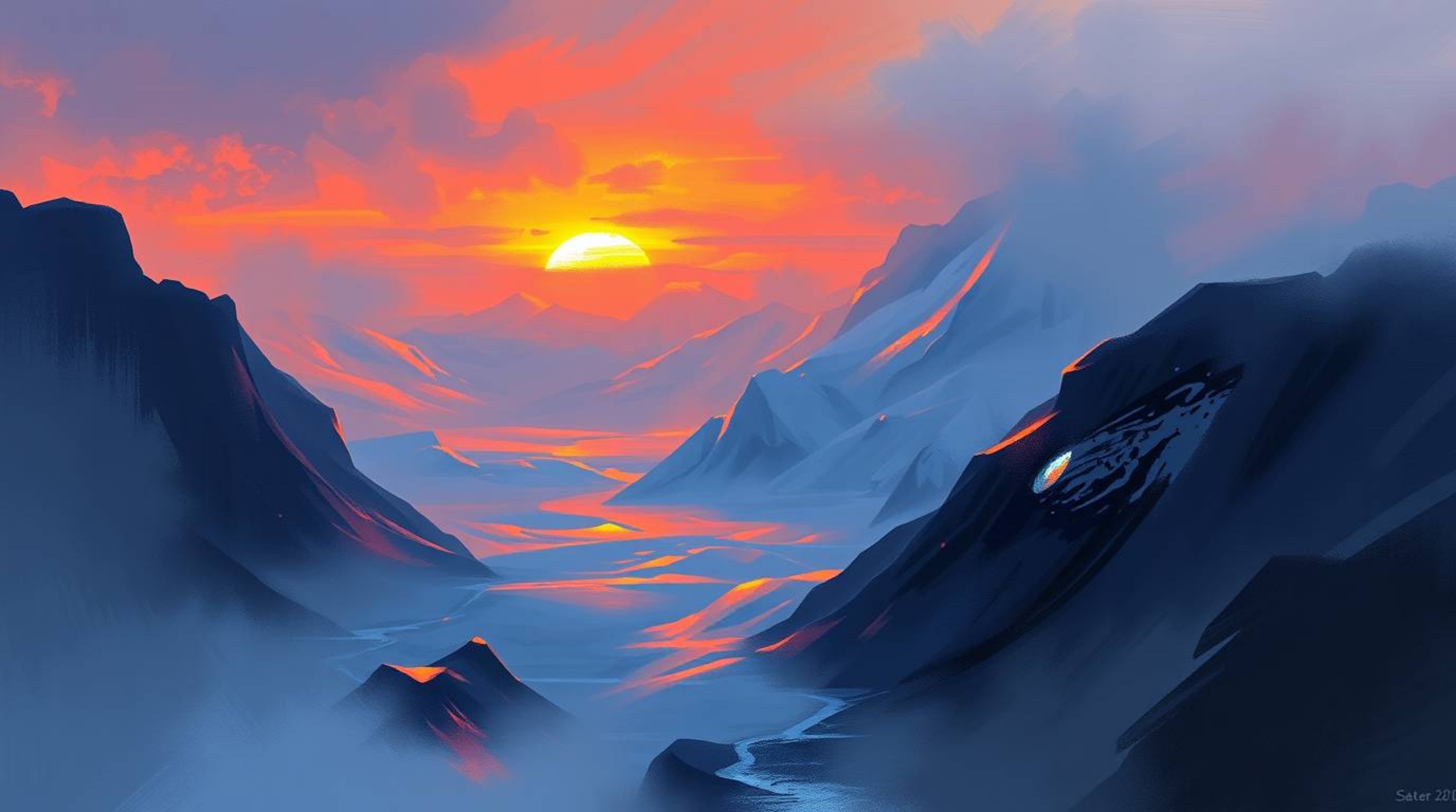 Explore a stunning digital painting featuring a captivating sunset over icy glaciers in the polar region.  This artwork utili