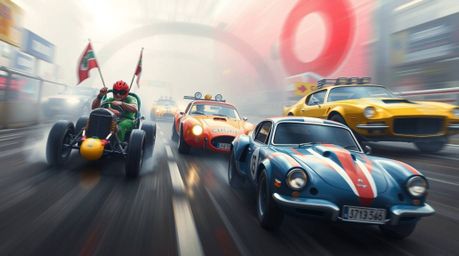 Experience the thrill of a wacky racing scene brought to life with dynamic digital painting. This artwork captures the essenc