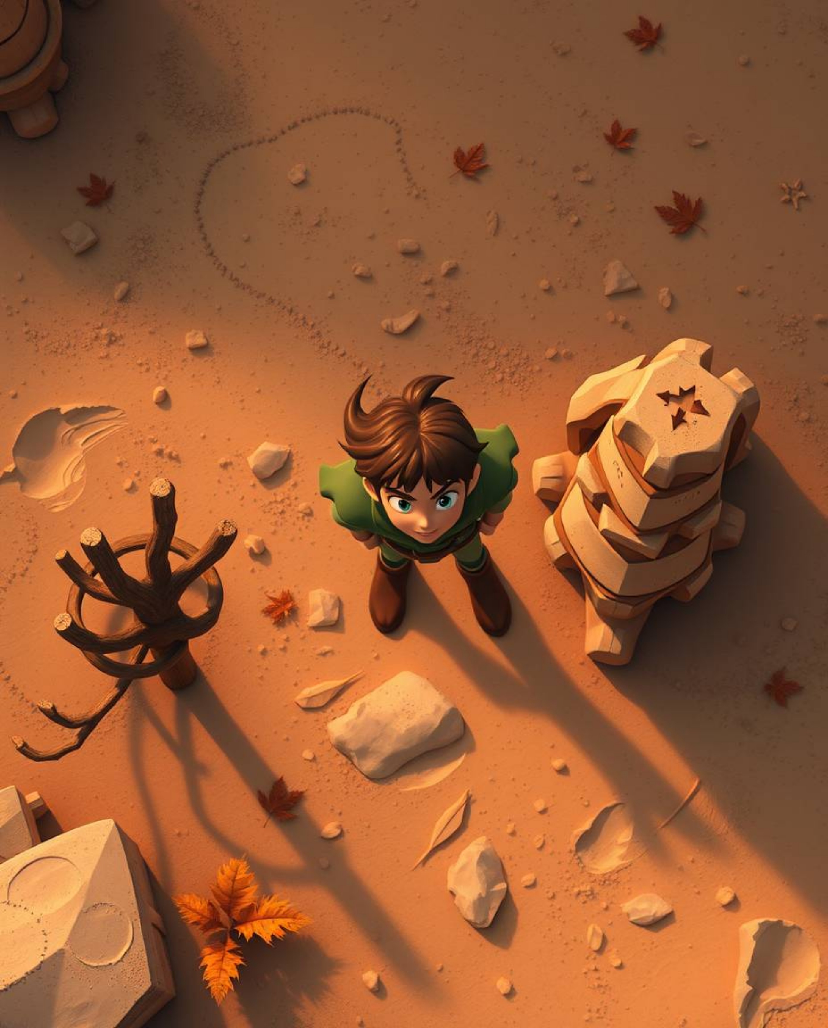 Embark on a thrilling desert adventure with a brave Disney-style hero! Experience a captivating overhead bird's-eye view, sh