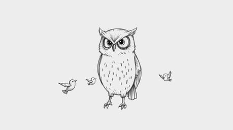 A heartwarming hand-drawn sketch depicts a blind owl in the style of Pixar, its textured pencil strokes and rough lines creat