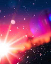 This image captures snowflakes falling during a vibrant sunset in a dramatic cinematic style. The scene is enhanced by a brig