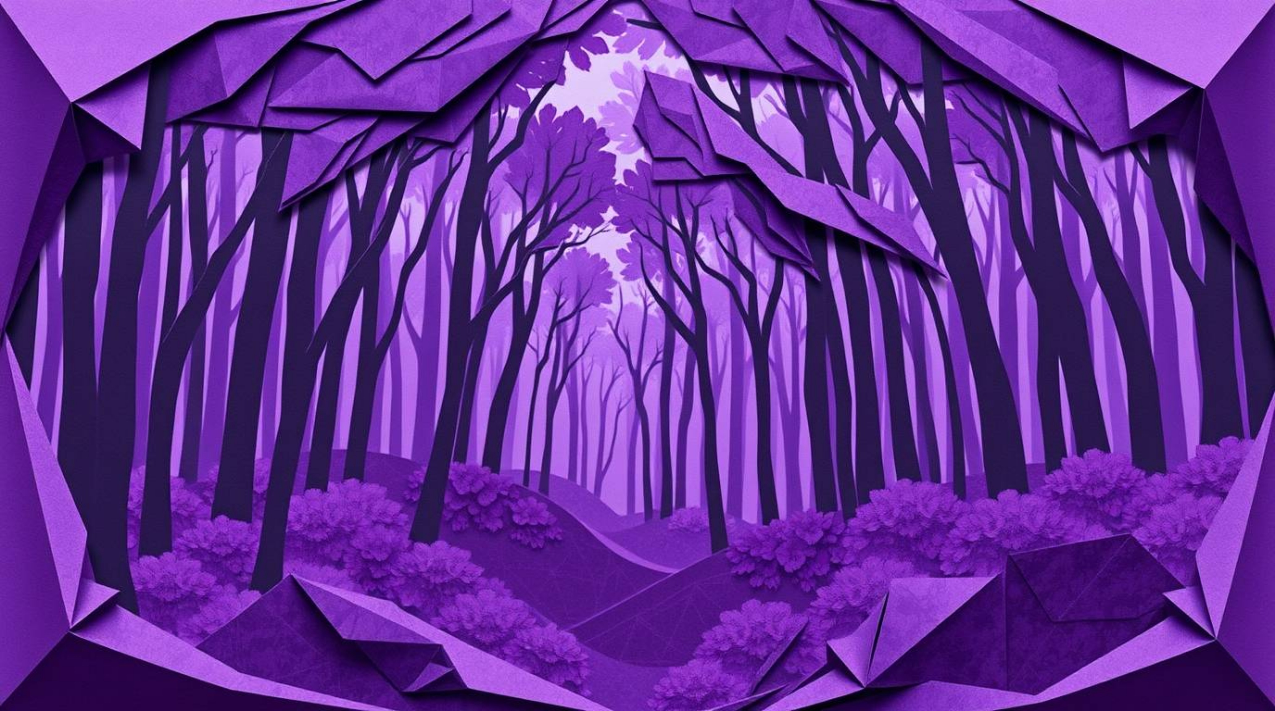 Experience a captivating chase scene through a looping forest backdrop, rendered in an intricate origami style.  The visuals 