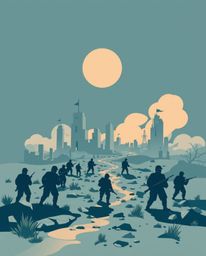 This design features a captivating logo inspired by soft pastel colors, depicting a battlefield scene with time-warped soldie
