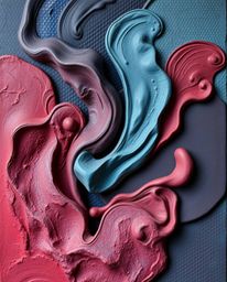Explore stunning sculptural clay art featuring a rich burgundy and deep blue palette. This abstract composition showcases col
