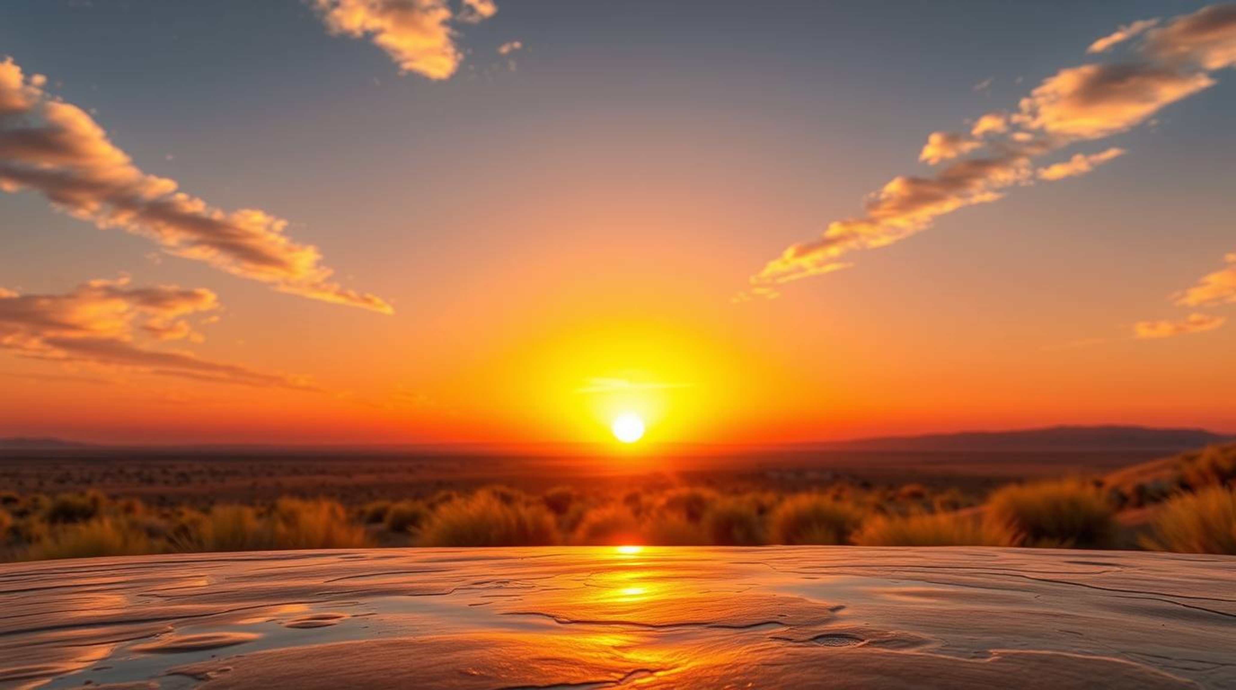 A captivating image of a cast bronze surface reflecting iridescent colors against a breathtaking desert sunset.  Golden dunes