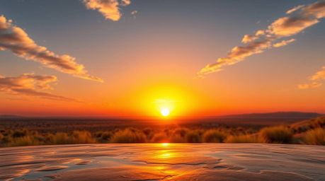 A captivating image of a cast bronze surface reflecting iridescent colors against a breathtaking desert sunset.  Golden dunes