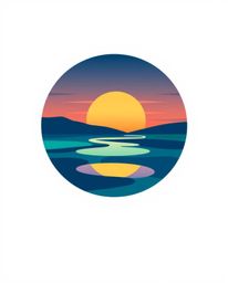 A cool-toned logo depicts a sunset sky mirrored in tidal pools, crafted with geometric shapes and clean lines. This balanced,