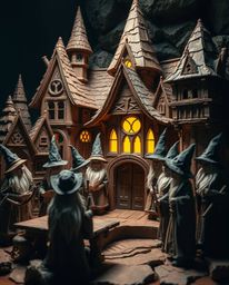 Explore a magical school crafted from layered papier-mâché, home to young wizards brought to life with unique artistic flair.