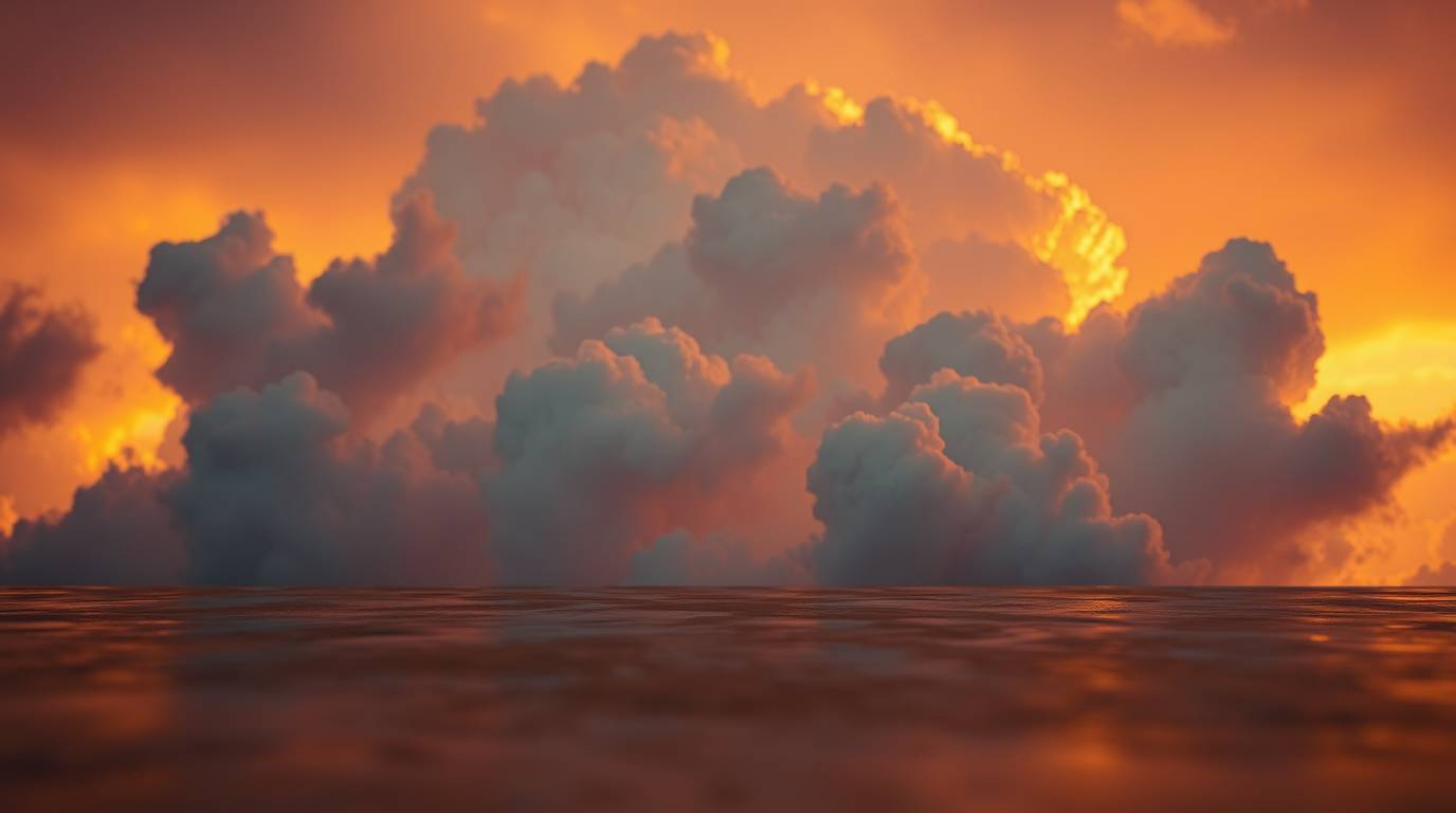 A captivating image showcases a cast bronze sculpture depicting thunderstorm clouds dramatically illuminated by sunset light.
