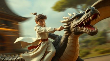A captivating long exposure photograph depicts a graceful and charming prince engaged in a dramatic battle with a fierce drag