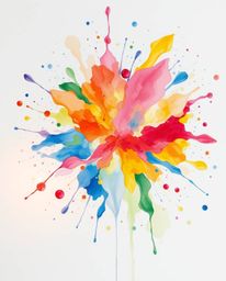 This is a collection of delicate watercolor paintings showcasing vibrant paint explosions on a pristine white canvas. Each pi