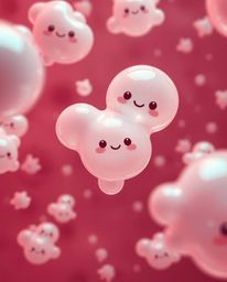 Explore a captivating 3D render featuring adorable and charming fluid organic blobs rendered in surreal infrared tones.  Thes