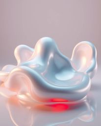 This digital rendering showcases captivating sculptural 3D fluid shapes, reminiscent of liquid mercury.  The reflective surfa