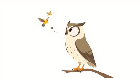 This captivating image showcases a modern flat design illustration of a blind owl, rendered in a Pixar style, who is dedicate
