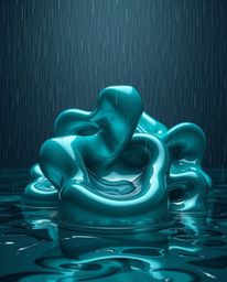 A digital rendering showcasing sculptural 3D fluid shapes, reminiscent of mercury with a reflective surface, under studio lig