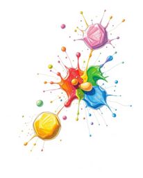 Explore a hand-drawn sketch featuring abstract 3D colorful splash shapes floating in space, creating a surreal digital art ex