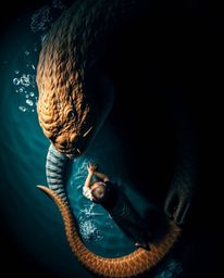 A heartwarming and visually striking image captures the unlikely friendship between a sea creature and a child. The high-cont