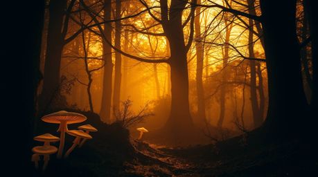 Explore a vintage-style enchanted forest scene bathed in the warm glow of golden hour light. This captivating environment fea