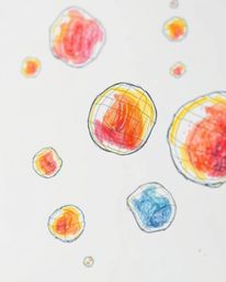 Explore the mesmerizing world of extreme macro photography with this hand-drawn sketch featuring floating 3D blobs of vibrant