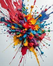 Experience a stunning overhead bird's-eye view reminiscent of Isekai anime, showcasing a vibrant explosion of colorful paint 