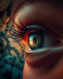 A captivating close-up reveals a person's eye, intensely focused on a light at the end of a tunnel. The reflection within the
