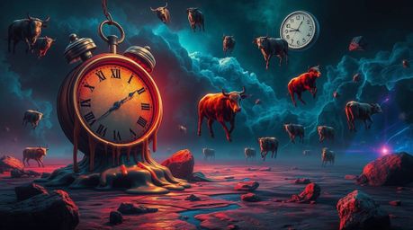 Experience a captivating surreal dreamscape featuring melting clocks and floating cows.  Rendered in a dark, unsettling atmos