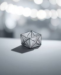 This artwork features a hand-drawn sketchnote style image with a blurred bokeh background. The central subject is a 3D geomet