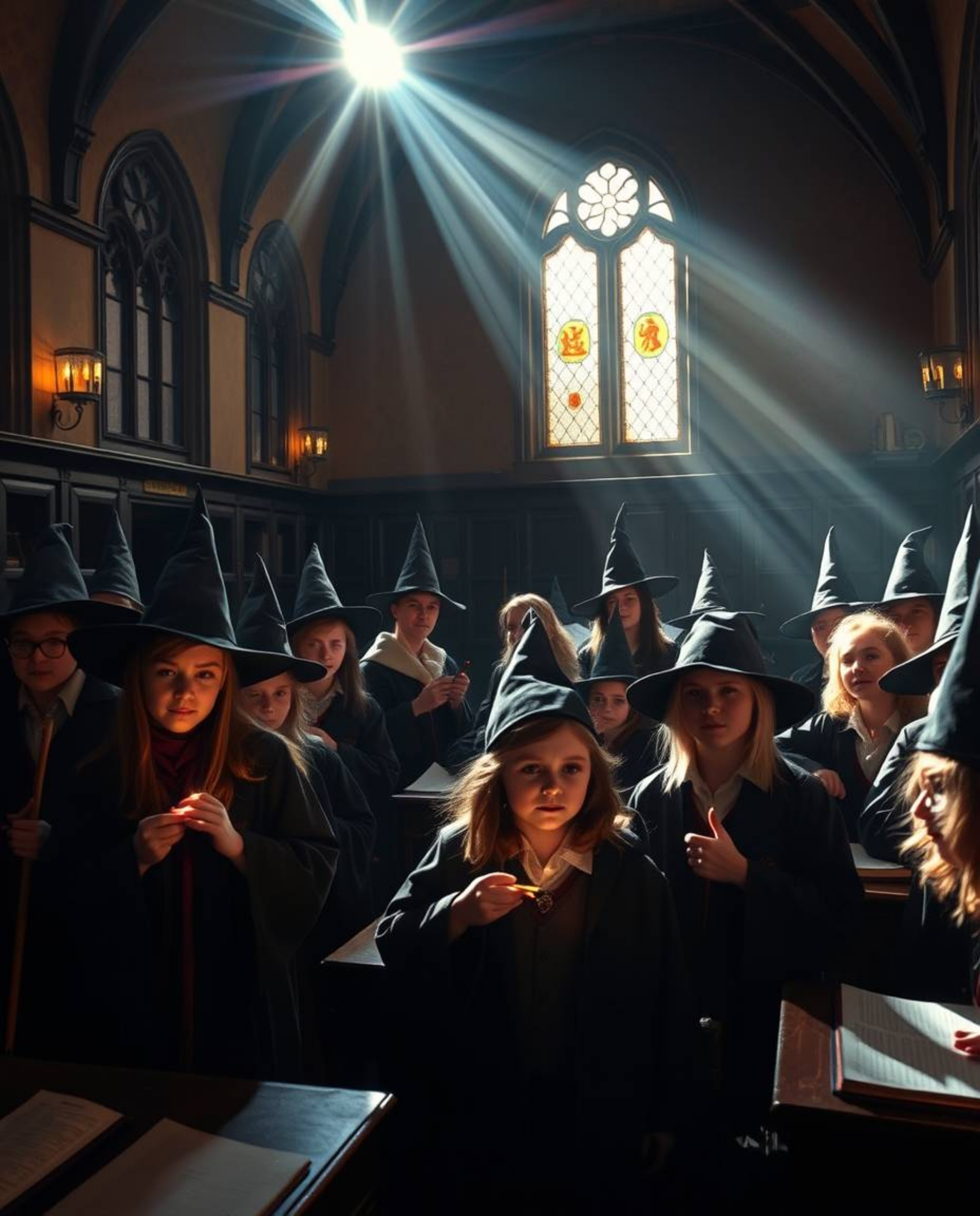Explore a magical school brimming with young wizards, captured in professionally photographed images featuring bright lens fl