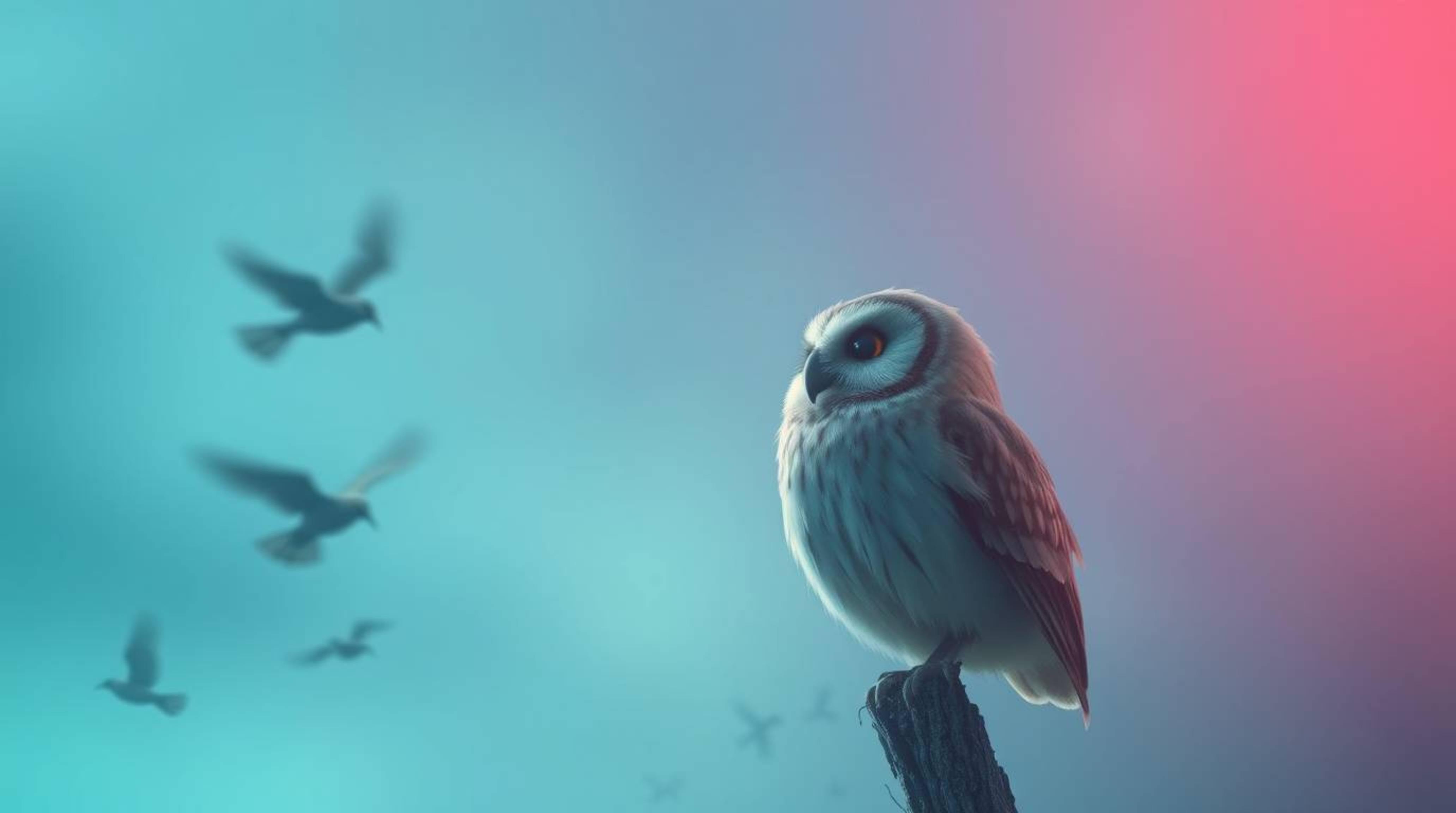 This long exposure photograph evokes a mystical, ethereal vibe, showcasing a wise, blind owl with soft, feathery features, re