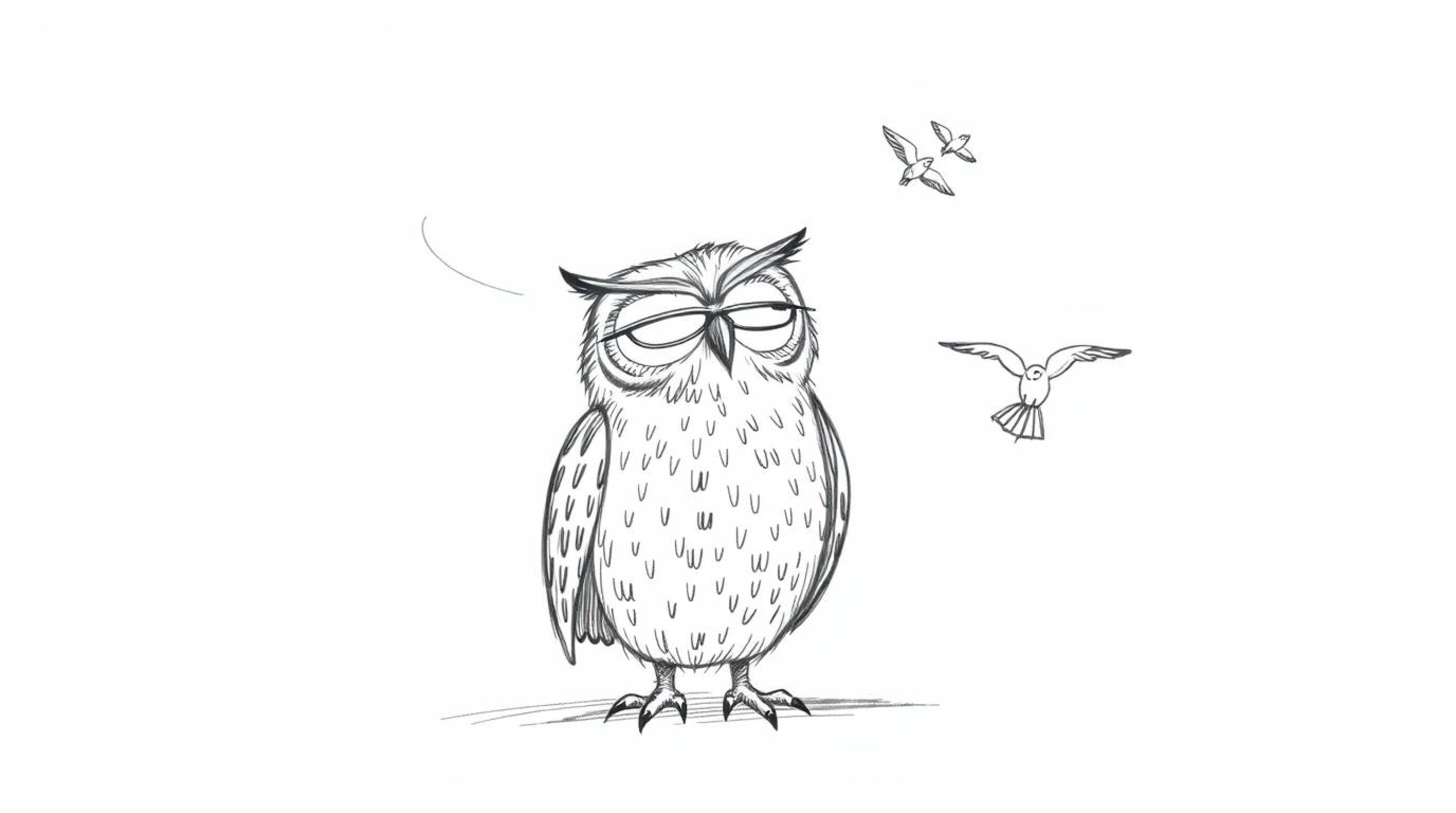 A heartwarming hand-drawn sketch in the iconic Pixar style showcases a blind owl with beautifully textured pencil strokes aga
