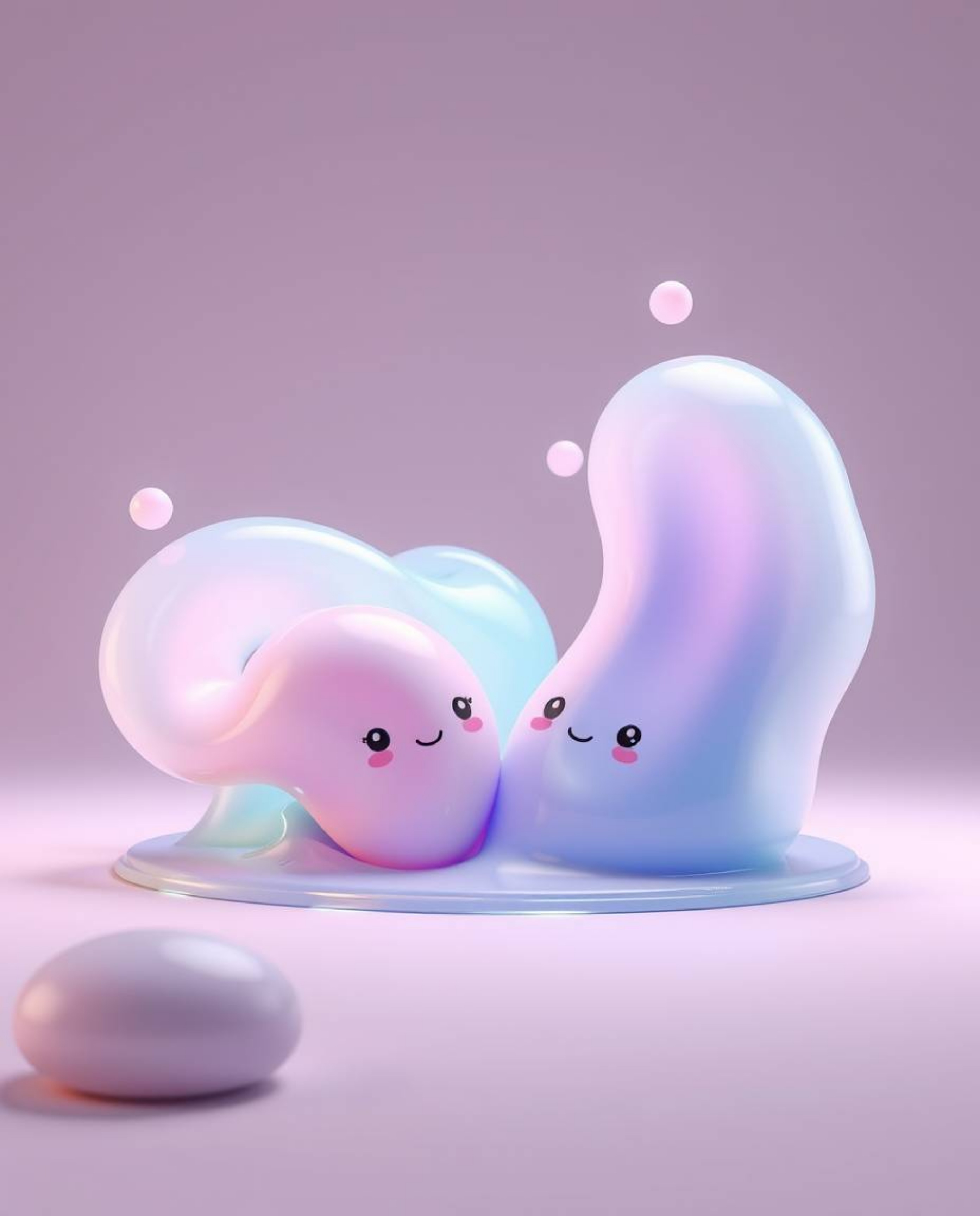 Explore captivating 3D renders featuring adorable and cute abstract liquid forms in pastel colors and soft lighting. These vi