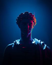 Explore the captivating intersection of classical art and modern digital distortion with this image showcasing a colorful gli