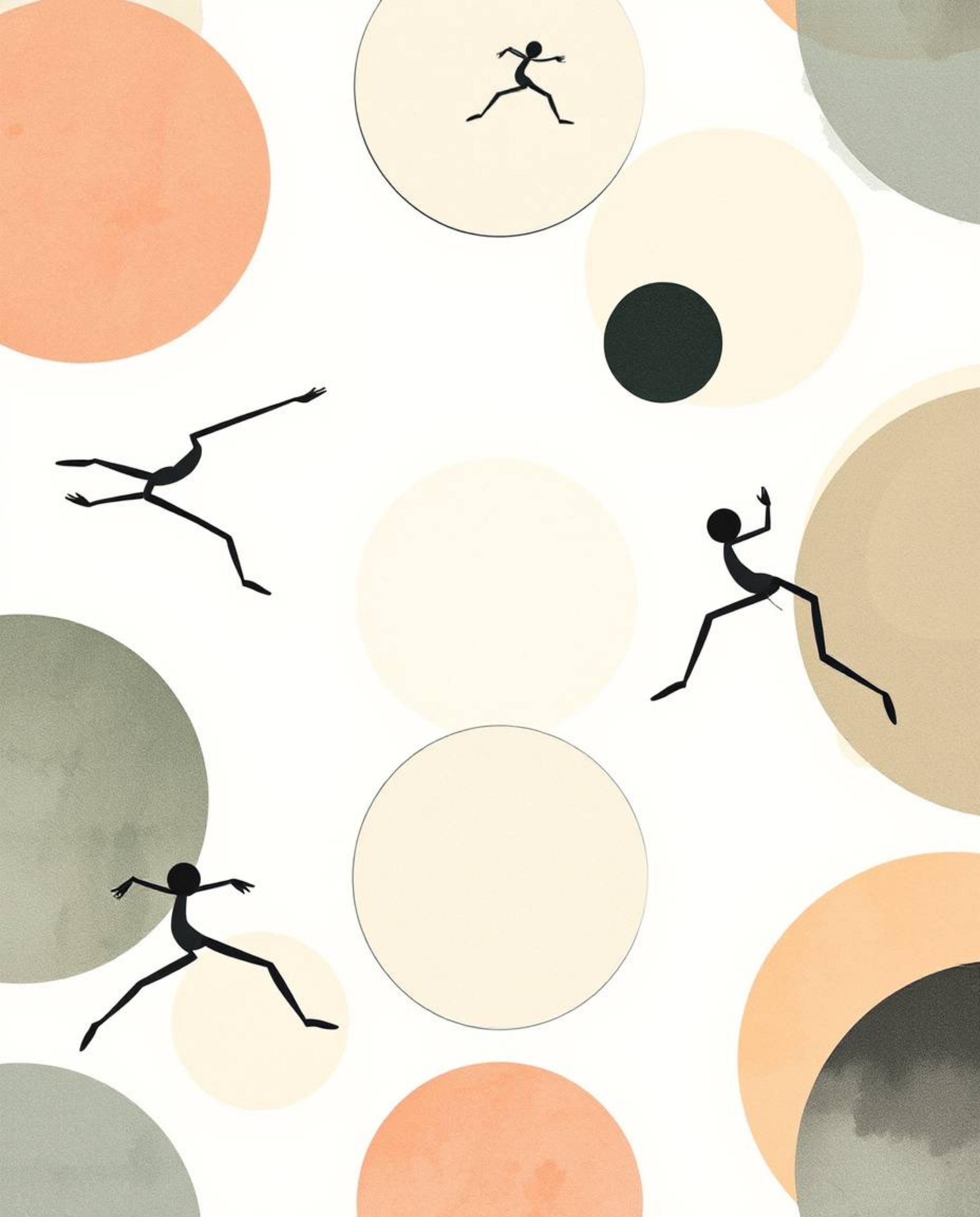 A captivating minimalist geometric pattern featuring circles and lines, rendered in a delicate watercolor style.  The design 