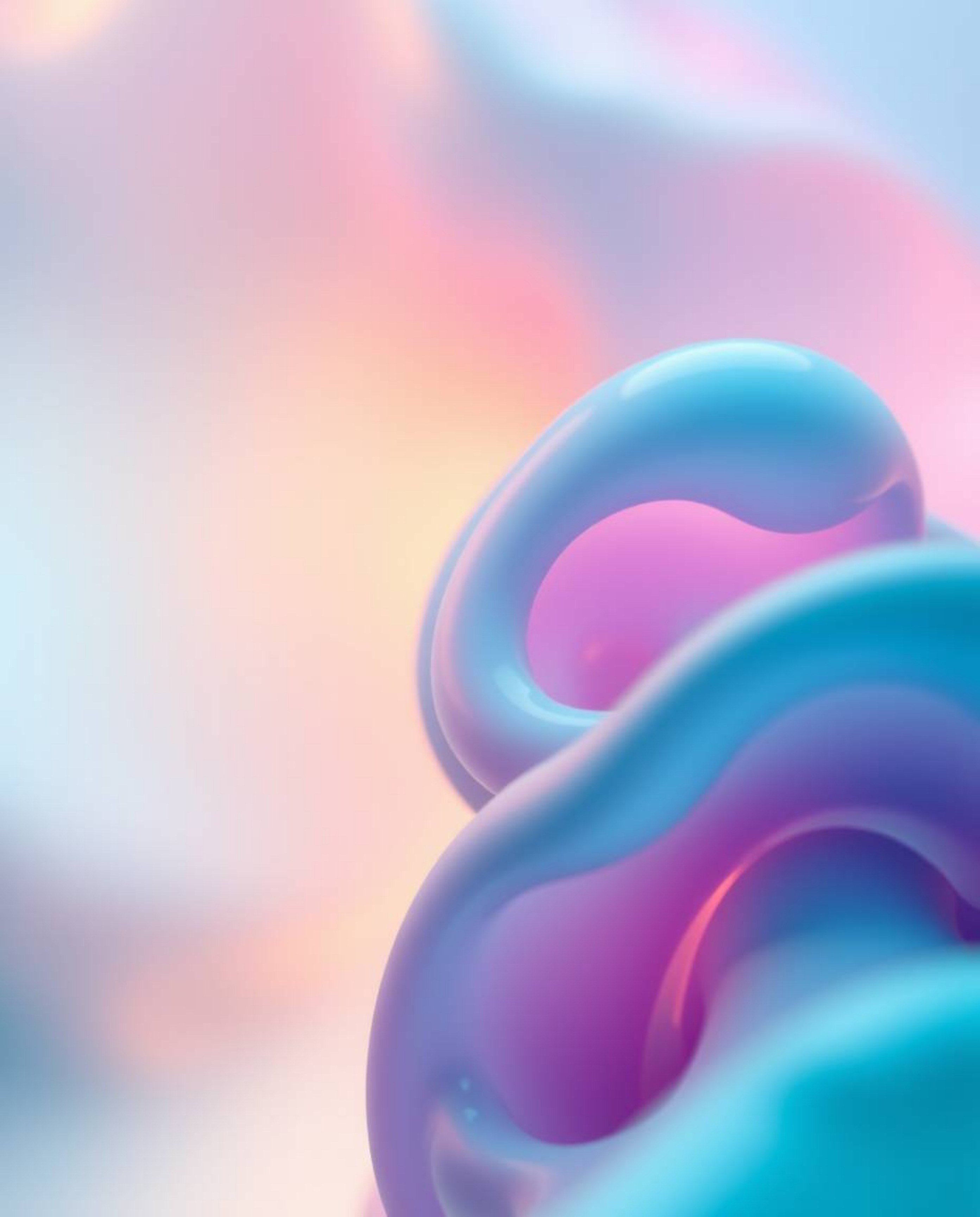 Immerse yourself in the mesmerizing beauty of abstract 3D liquid forms rendered in a blurred bokeh effect. Deep teal and past
