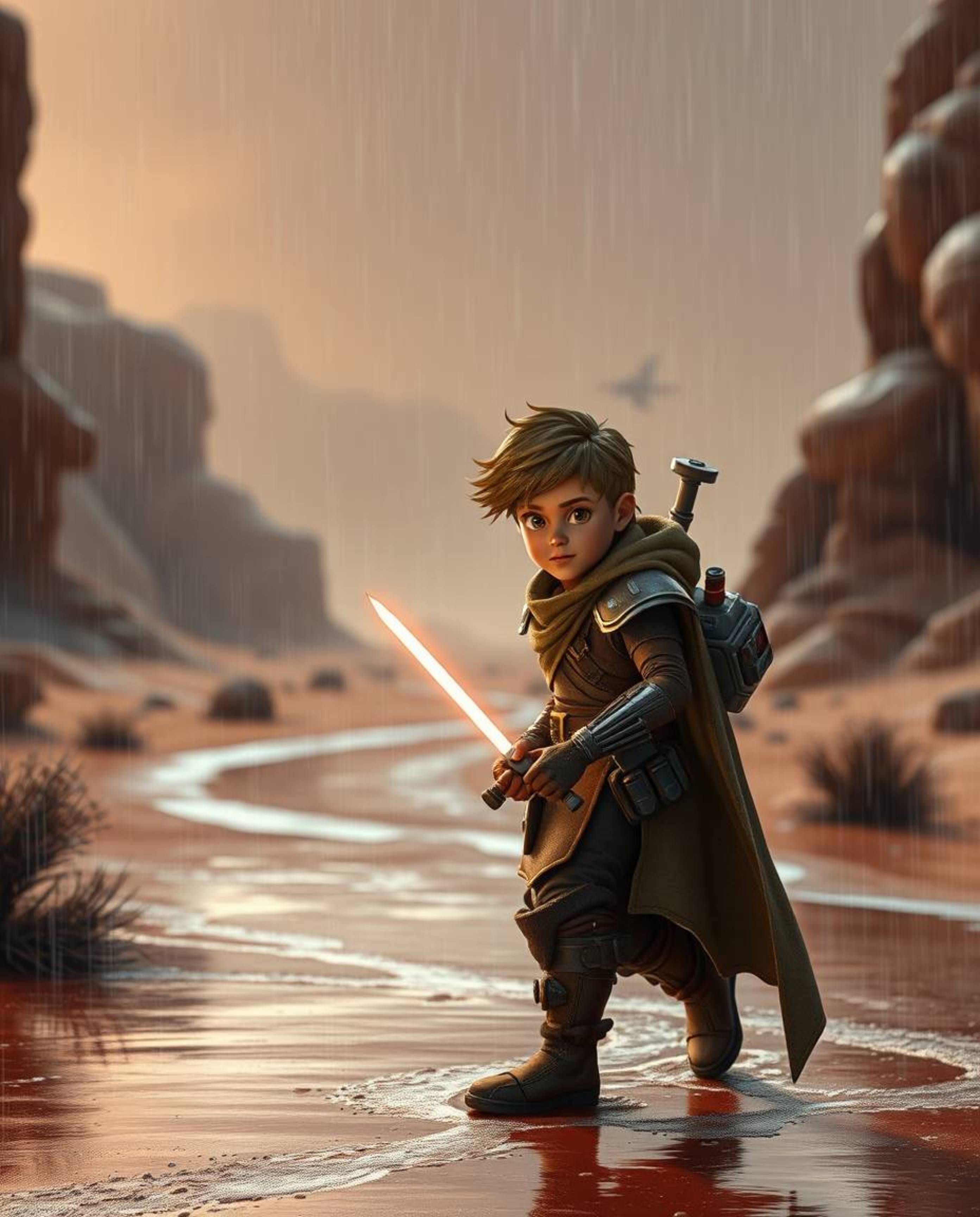 Embark on a thrilling journey with a brave, Disney-style hero in a futuristic desert adventure. This sci-fi tale blends advan