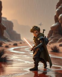 Embark on a thrilling journey with a brave, Disney-style hero in a futuristic desert adventure. This sci-fi tale blends advan