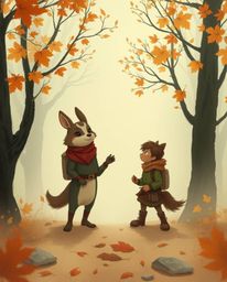 A heartwarming adventure unfolds in a thick autumn fog.  A brave hero is aided by their loyal talking animal sidekick as they