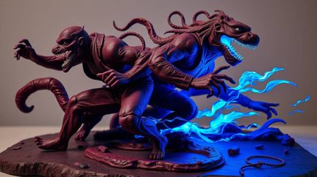 This collection features sculptural clay art depicting a dynamic chase scene, characterized by exaggerated squash and stretch
