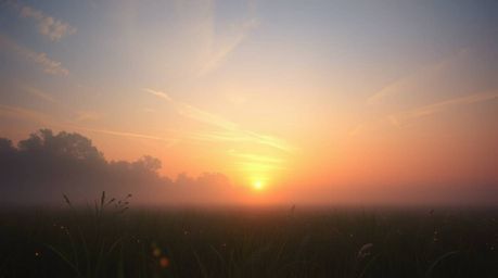 Experience a dreamlike, ethereal atmosphere with gentle color contrasts.  Witness a breathtaking sunset over a quiet meadow a
