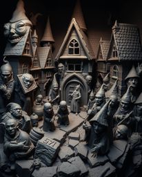 Discover a captivating clay sculpture depicting a moody magical school brimming with young wizards.  This unique art piece fe