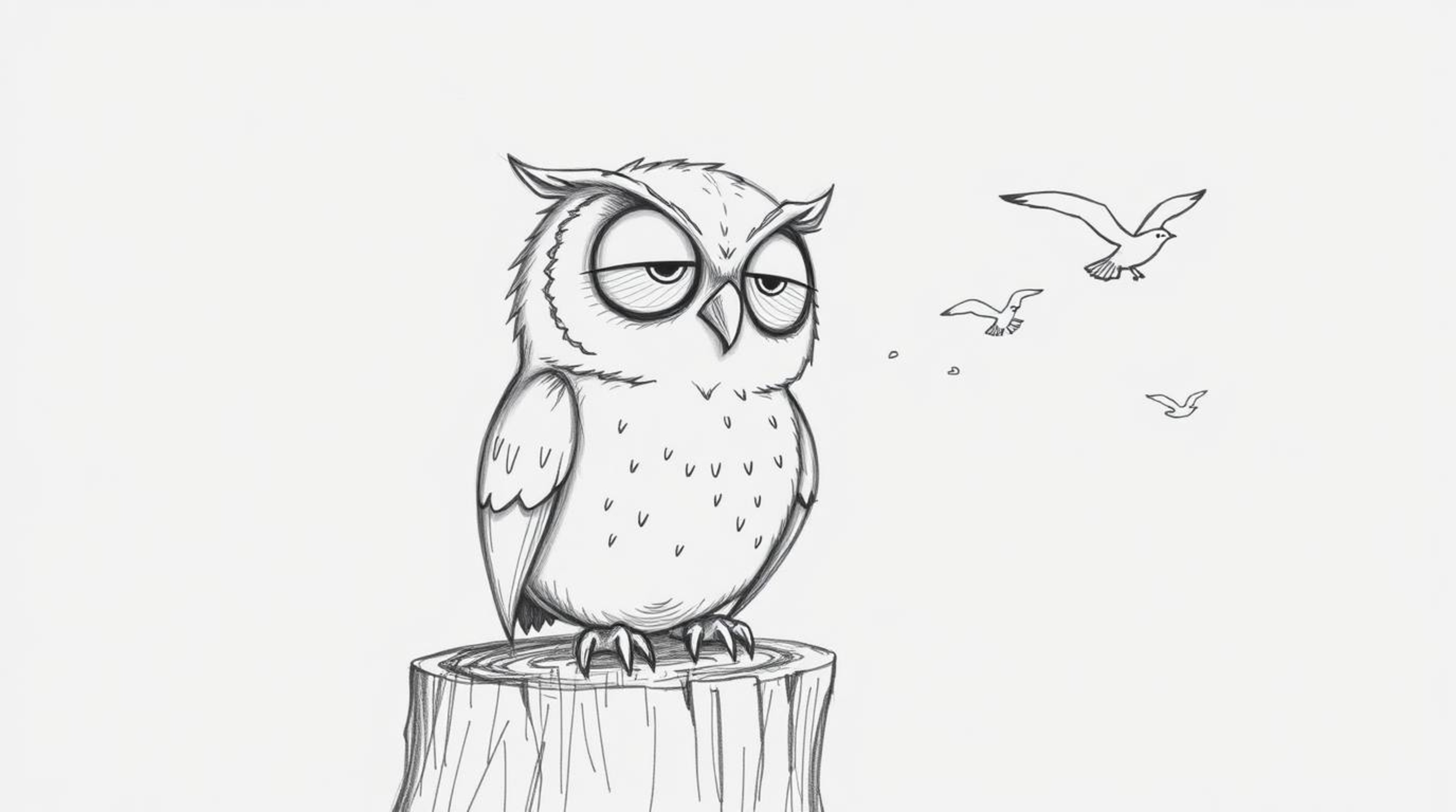 This collection features hand-drawn pencil sketches in the Pixar style, depicting a heartwarming scene of a blind owl with la
