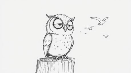 This collection features hand-drawn pencil sketches in the Pixar style, depicting a heartwarming scene of a blind owl with la