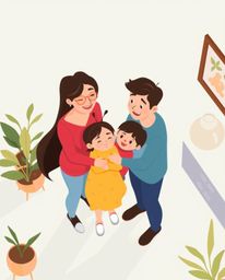 This modern flat design illustration, rendered from a high angle perspective in a vibrant Pixar style, captures the heartwarm