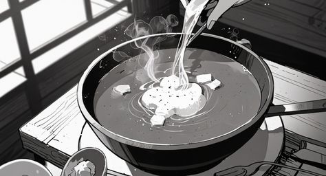 A comforting image of a warm bowl of soup, steam gently swirling upwards, resting on a rustic wooden table. A spoon sits besi