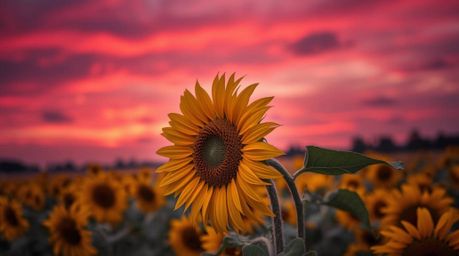 Capture the breathtaking beauty of a sunflower field at sunset with this collection of images. Featuring extreme macro photog