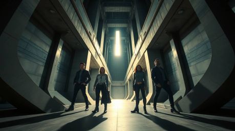 Intense architectural color photography showcases a team of misfit heroes.  Sharp lines, detailed structures, and dramatic li